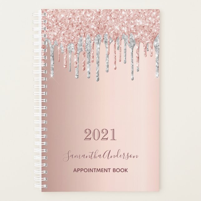 Rose Gold Glitzer Silber Terminbuch 2026 Planer (Vorderseite)
