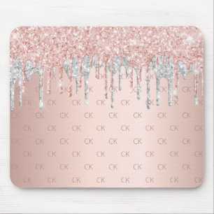Rose Gold Glitzer Silberblüte Monogramm Initialen Mousepad