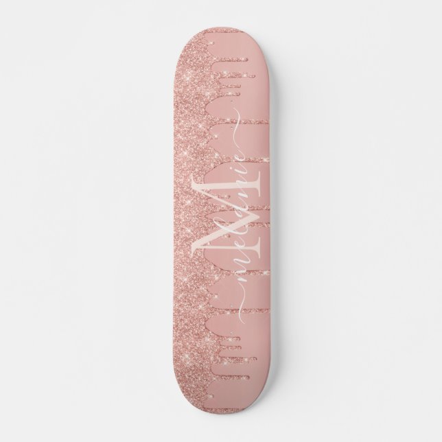 Rose Gold Glitzer Skateboard Individuelle Name Let (Vorne)