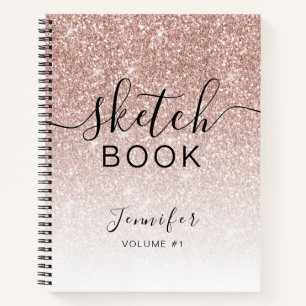 Rose Gold Glitzer Sketchbook Name Elegantes Skript Notizbuch
