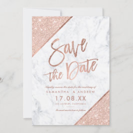 Rose Gold Glitzer Skript-Marmor Save the Date