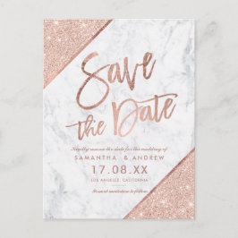 Rose Gold Glitzer Skript-Marmor Save the Date Ankündigungspostkarte