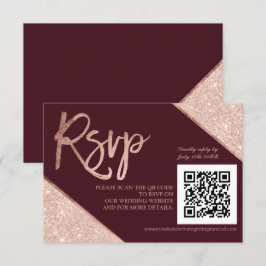 Rose Gold Glitzer Skript Red QR-Code uAwg Hochzeit RSVP Karte