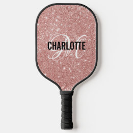 Rose Gold Glitzer Skriptname Monogramm Pickleball Schläger