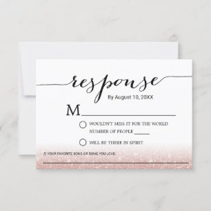 Rose Gold Glitzer Song Anfrage Hochzeit RSVP Karte