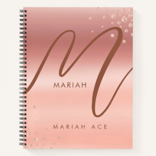 Rose Gold Glitzer Sparke Girly Monogram Notebook Notizbuch