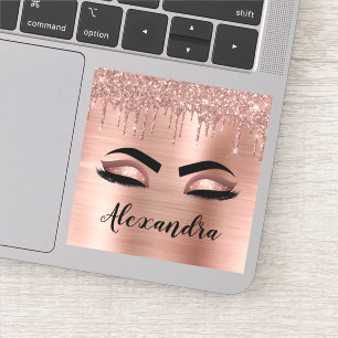Rose Gold Glitzer Sparkeln Eyelashes Monogramm Nam Aufkleber