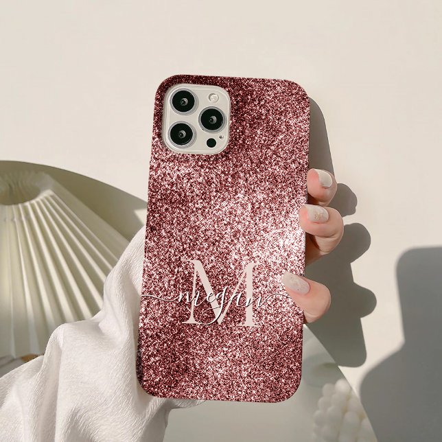 Rose Gold Glitzer Sparkle - Custom Monogram Chic Case-Mate iPhone Hülle (Von Creator hochgeladen)