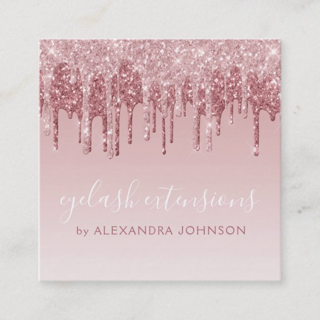 Rose Gold Glitzer Sparkle Eyelash Erweiterungen Quadratische Visitenkarte (Vorderseite)