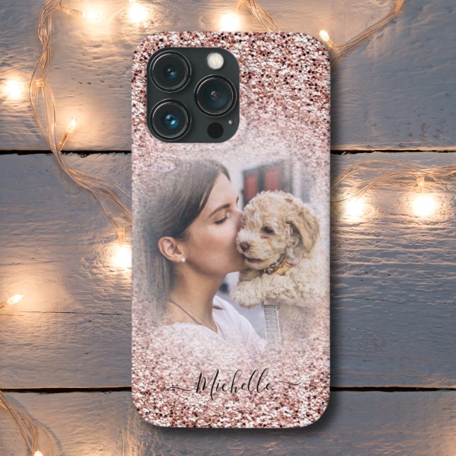 Rose Gold Glitzer Sparkle Foto Monogram iPhone Case-Mate iPhone Hülle (Von Creator hochgeladen)