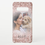 Rose Gold Glitzer Sparkle Foto Monogram Samsung Galaxy S10  Hülle<br><div class="desc">Dies ist eine coole Fotovorlage,  die aus einer Rose Gold Glitzer Farbverlauf über Ihr Lieblings-Foto besteht und leicht zu bearbeiten Typografie.</div>