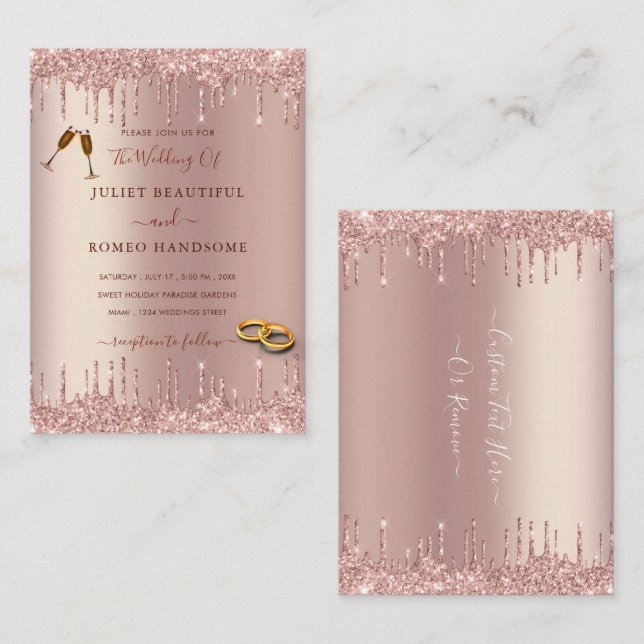 Rose Gold Glitzer Sparkle Hochzeit Einladung (Vorne/Hinten)