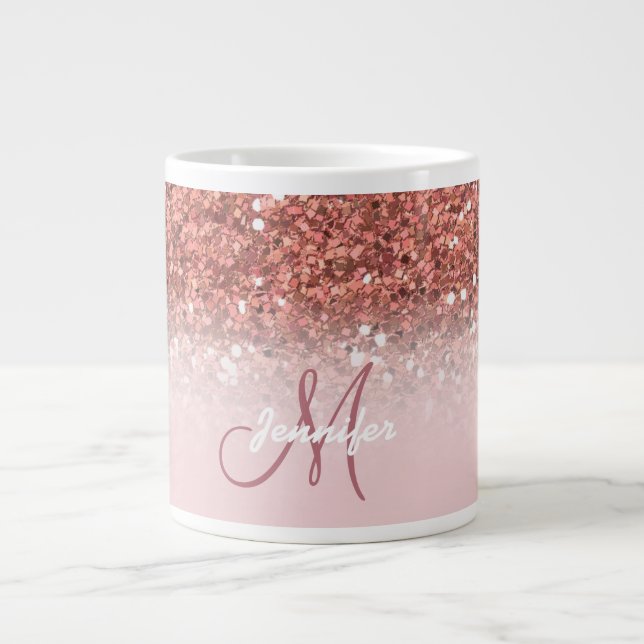 Rose Gold Glitzer Sparkle Ombre Monogramm Name Jumbo-Tasse (Vorderseite)