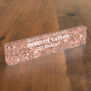 Rose Gold Glitzer Sparkle Schreibtisch Namensplakette