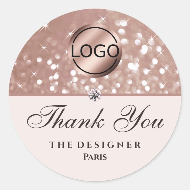 Rose Gold Glitzer Sparkle Stars Diamond Logo Image Runder Aufkleber (Vorderseite)
