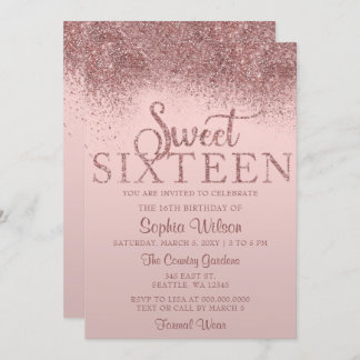 Rose Gold Glitzer Sparkle Sweet 16 Geburtstag Einladung