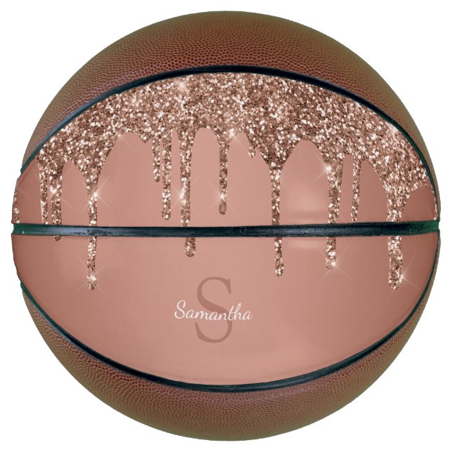 Rose Gold Glitzer Sparkle Tropfen Monogram Name Basketball (Vorderseite)