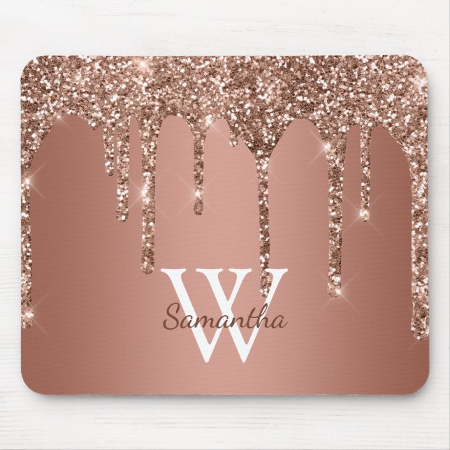 Rose Gold Glitzer Sparkle Tropfen Monogram Name Mousepad (Vorne)