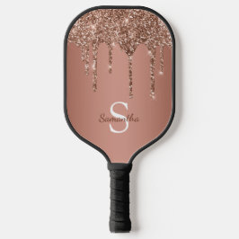 Rose Gold Glitzer Sparkle Tropfen Monogramm Name Pickleball Schläger