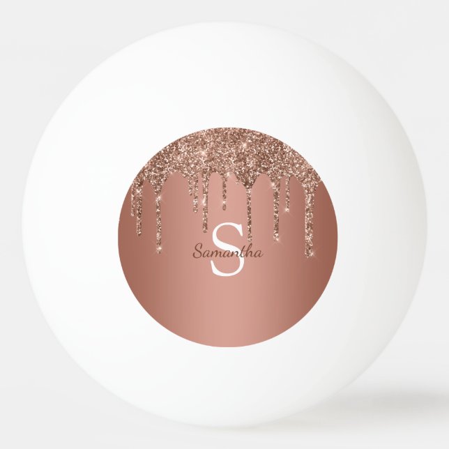 Rose Gold Glitzer Sparkle Tropfen Monogramm Name Tischtennisball (Vorderseite)