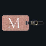 Rose Gold Glitzer Sparkskriptname Monogramm Gepäckanhänger<br><div class="desc">Rose Gold Glitzer Sparkle Elegantes Girly Script Swash Name Monogram Bag Tag</div>