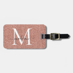 Rose Gold Glitzer Sparkskriptname Monogramm Gepäckanhänger