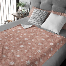 Rose Gold Glitzer Stars Schneeflocken Fleecedecke