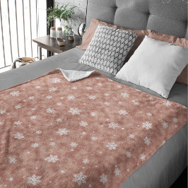 Rose Gold Glitzer Stars Schneeflocken Fleecedecke