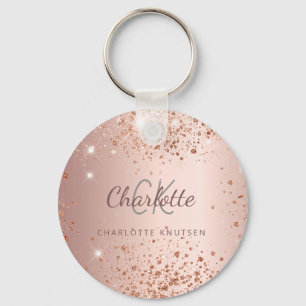 Rose Gold Glitzer Staub Monogramm Name Schlüsselanhänger