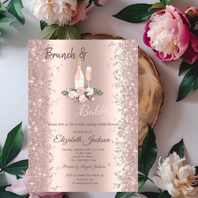 Rose Gold Glitzer Staubbrunch Rose Brautparty Einladung (Von Creator hochgeladen)
