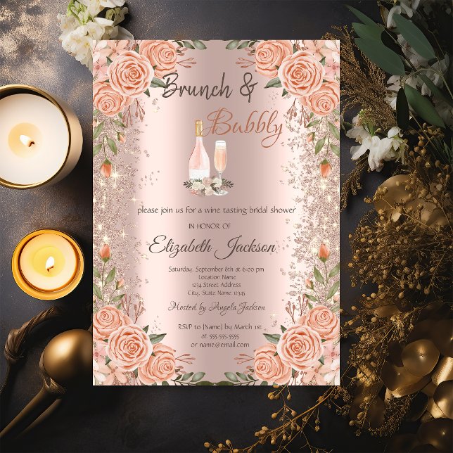 Rose Gold Glitzer Staubbrunch Rose Brautparty Einladung (Von Creator hochgeladen)
