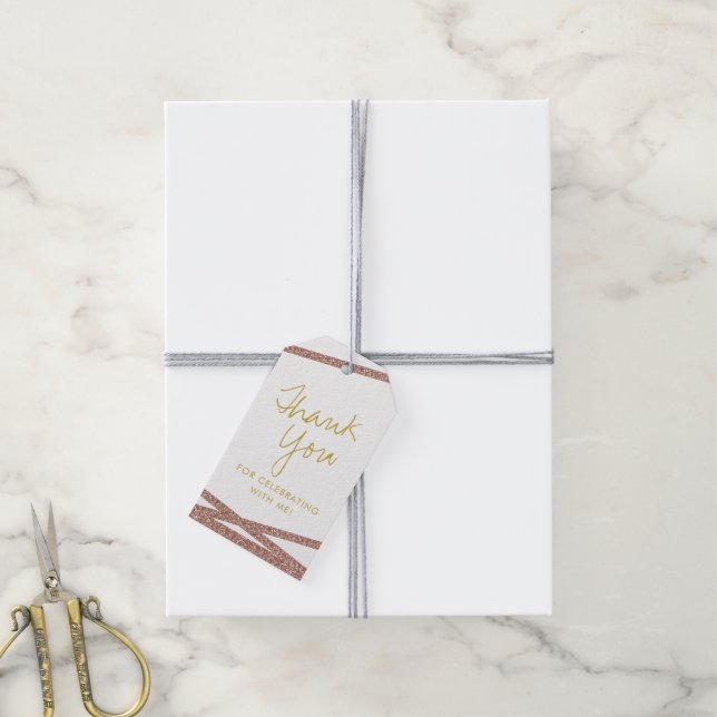 Rose Gold Glitzer Streifen Danke für Ihre Unterstü Geschenkanhänger (Mit Garn)