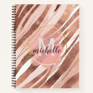 Rose Gold Glitzer Streifen Monogramm Notizbuch