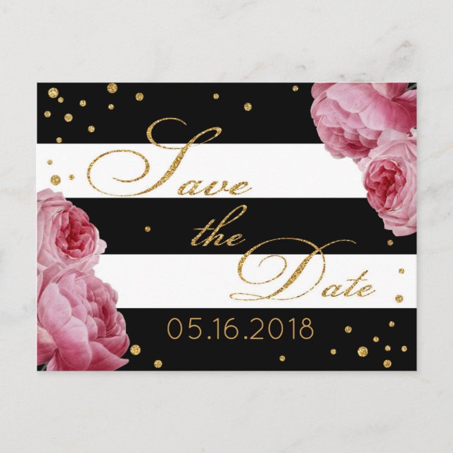 Rose Gold Glitzer Strip Modern Save the Date Ankündigungspostkarte (Vorderseite)