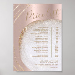 Rose Gold Glitzer Stylist Salon Preisliste Service Poster
