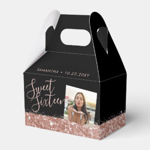 Rose Gold Glitzer Sweet 16 Chic Foto Geschenkschachtel