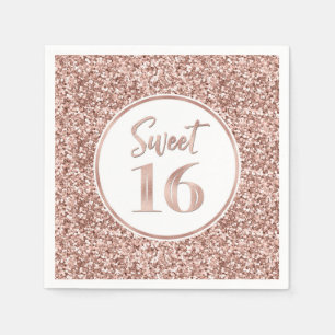 Rose Gold Glitzer Sweet 16 Geburtstag Serviette