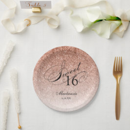 Rose Gold Glitzer Sweet 16 Personalisiert Pappteller