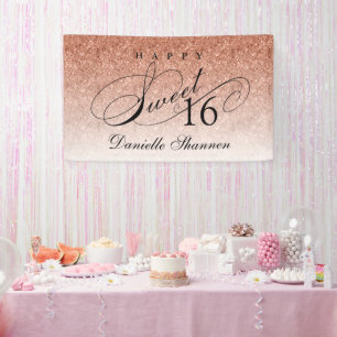 Rose Gold Glitzer Sweet 16 Personalisiertes Party Banner