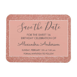 Rose Gold Glitzer Sweet 16 Save the Date Magnet