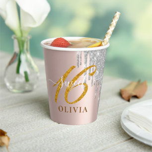 Rose Gold Glitzer Sweet 16 Sechzehn Paper Cup Pappbecher