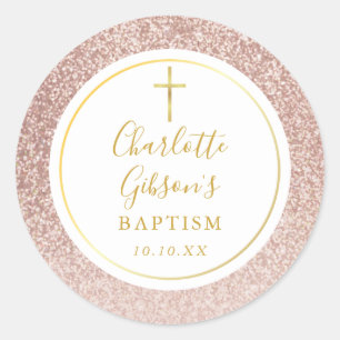 Rose Gold Glitzer Taufe Christening Runder Aufkleber