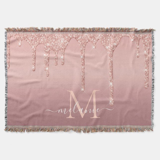 Rose Gold Glitzer Throw Blanket Individuelle Name  Decke (Vorderseite)