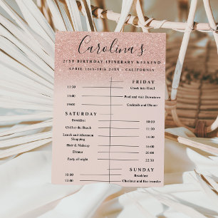 Rose Gold Glitzer Tour 21. Geburtstag Wochenende Einladung