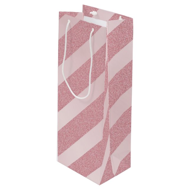 Rose Gold Glitzer Trendy Template Elegant Moderne Geschenktüte Für Weinflaschen (Vorderseite Schrägansicht)