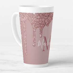 Rose Gold Glitzer-Tropf-Monogramm Milchtasse