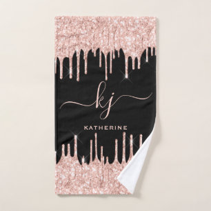 Rose Gold Glitzer Tropfen 2 Monogramm Handtuch