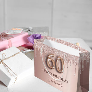 Rose Gold Glitzer Tropfen 60. Geburtstag Große Geschenktüte