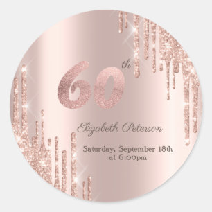 Rose Gold Glitzer Tropfen 60. Geburtstagsparty Runder Aufkleber