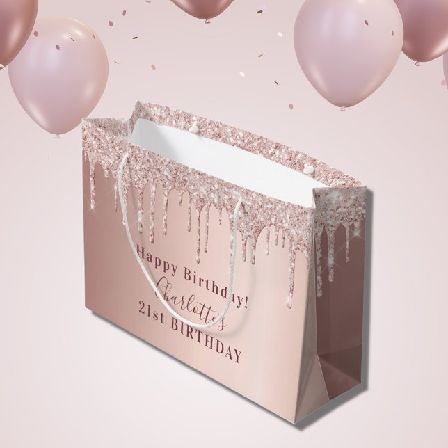 Rose Gold Glitzer Tropfen am Geburtstag Große Geschenktüte (Von Creator hochgeladen)